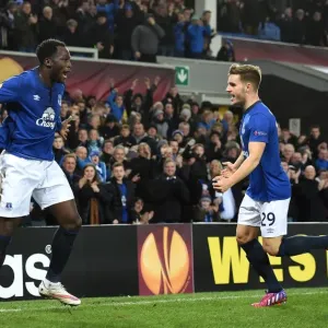 Everton's Lukaku and Garbutt Celebrate Second Goal in Europa League Match vs. Young Boys Everton's Lukaku and Garbutt Celebrate Second Goal in Europa League Match vs. Young Boys