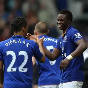 Everton's Magaye Gueye and Steven Pienaar: Celebrating Their First Goal Together Against Sunderland (April 9, 2012, Goodison Park) Everton's Magaye Gueye and Steven Pienaar: Celebrating Their First Goal Together Against Sunderland (April 9, 2012, Goodison Park)