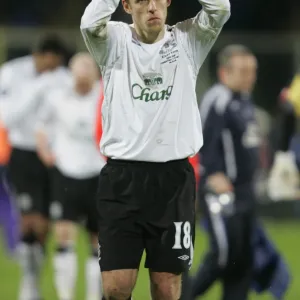 Everton's Phil Neville Celebrates with Fans after UEFA Cup Match vs Fiorentina (2008)