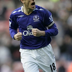 Everton's Phil Neville Celebrates Premier League Victory Over Sunderland (9/3/08)