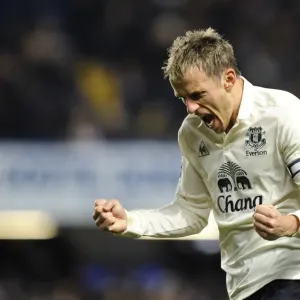 Everton's Phil Neville: Celebrating Jermaine Beckford's Equalizing Goal Against Chelsea (December 4, 2010, Stamford Bridge) Everton's Phil Neville: Celebrating Jermaine Beckford's Equalizing Goal Against Chelsea (December 4, 2010, Stamford Bridge)