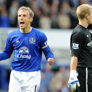 Everton's Phil Neville: Victory Celebration vs Manchester City (07 May 2011, Goodison Park) Everton's Phil Neville: Victory Celebration vs Manchester City (07 May 2011, Goodison Park)