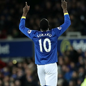 Everton's Romelu Lukaku Celebrates Third Goal Against Southampton at Goodison Park