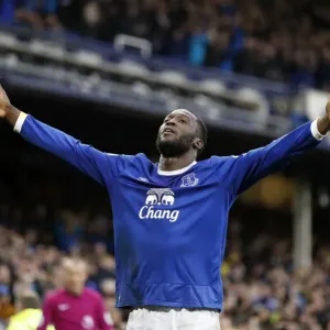Everton's Romelu Lukaku Celebrates Third Goal Against Hull City at Goodison Park Everton's Romelu Lukaku Celebrates Third Goal Against Hull City at Goodison Park