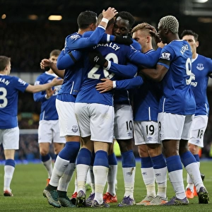 Everton's Romelu Lukaku Celebrates Second Goal Against Aston Villa in Premier League