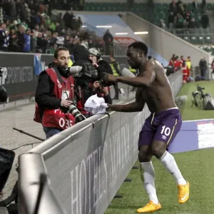 Everton's Romelu Lukaku Celebrates UEFA Europa League Victory with Fans: Shirt Throw