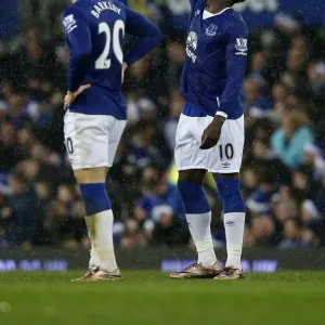 Everton's Romelu Lukaku: Celebrating His Opening Goal Against Leicester City at Goodison Park Everton's Romelu Lukaku: Celebrating His Opening Goal Against Leicester City at Goodison Park