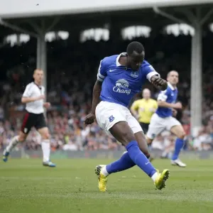 Everton's Romelu Lukaku Scores His Third Goal Against Fulham Print Everton's Romelu Lukaku Scores His Third Goal Against Fulham Print