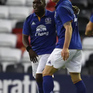 Everton's Ross Barkley and Royston Drenthe: Celebrating Their First Goal Together in Everton vs. Aston Villa Reserve Match (September 13, 2011)