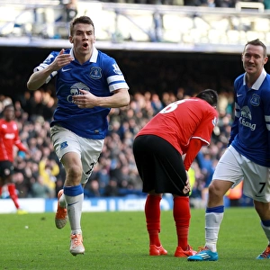 Everton's Seamus Coleman Scores the Decisive Goal in a 2-1 Victory Over Cardiff City (15-03-2014, Goodison Park)