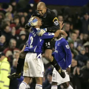 Evertons second goal scorer Vaughan celebrates with Howard following their English Premier League s Evertons second goal scorer Vaughan celebrates with Howard following their English Premier League s