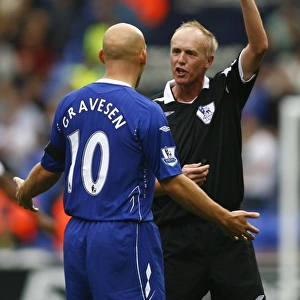 Everton's Thomas Gravesen Booked by Referee Peter Walton in FA Barclays Premier League Match against Bolton Wanderers (07/08)