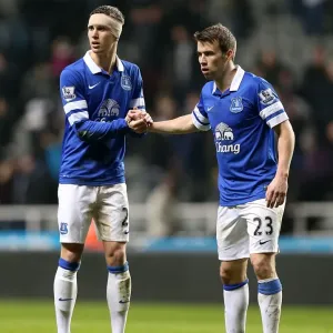 Everton's Triumph: Coleman and Stones Jubilant Celebration at St. James Park (Newcastle 0-3 Everton, March 25, 2014) Everton's Triumph: Coleman and Stones Jubilant Celebration at St. James Park (Newcastle 0-3 Everton, March 25, 2014)