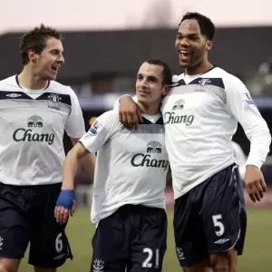 Everton's Triumphant Trio: Osman, Lescott, Jagielka Celebrate First Goal vs. Macclesfield Town (2009) FA Cup Third Round Everton's Triumphant Trio: Osman, Lescott, Jagielka Celebrate First Goal vs. Macclesfield Town (2009) FA Cup Third Round