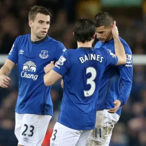 Everton's Unforgettable Moment: Mirallas, Baines, and Coleman's Triumphant Celebration after Scoring Second Goal vs. Queens Park Rangers Everton's Unforgettable Moment: Mirallas, Baines, and Coleman's Triumphant Celebration after Scoring Second Goal vs. Queens Park Rangers
