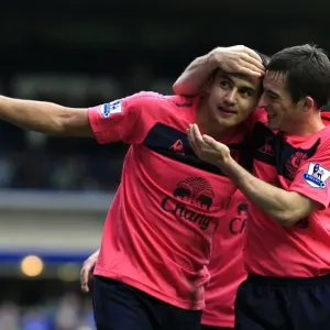Everton's Unforgettable Moment: Tim Cahill and Leighton Baines Celebrate the Toffees Second Goal vs. Birmingham City Everton's Unforgettable Moment: Tim Cahill and Leighton Baines Celebrate the Toffees Second Goal vs. Birmingham City