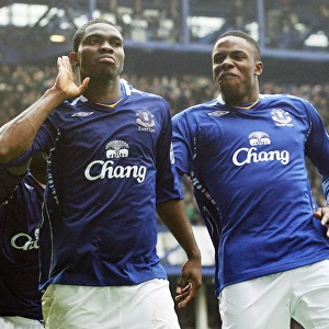 Everton's Yobo and Anichebe Celebrate Second Goal vs. Aston Villa (2008)