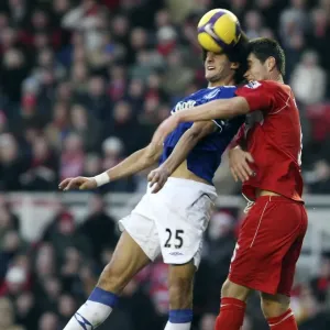 Fellaini vs Riggott: Heading Battle at Riverside Stadium - Everton vs Middlesbrough, Premier League, 2008 Fellaini vs Riggott: Heading Battle at Riverside Stadium - Everton vs Middlesbrough, Premier League, 2008