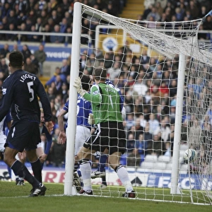 Football - Birmingham City v Everton Barclays Premier League - St Andrews - 12 / 4 / 08 Joleon Lescott scores the first goal for Everton Mandatory Credit: Action Images / Lee Mills Livepic NO ONLINE / INTERNET USE WITHOUT A LICENCE FROM THE FOOTBALL DATA C