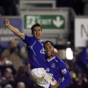 Football - Everton v Bolton Wanderers Barclays Premier League - Goodison Park - 26 / 12 / 07 Tim Cahill (L) celebrates scoring the second goal for Everton with team mate Joleon Lescott Mandatory Credit: Action Images / Matthew Childs Livepic