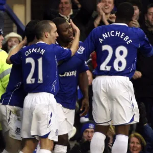 Football - Everton v West Ham United Barclays Premier League - Goodison Park - 22 / 3 / 08 Yakubu (C) celebrates scoring the first goal for Everton with team mates Mandatory Credit: Action Images / Lee Mills Livepic NO ONLINE / INTERNET USE WITHOUT A LICEN