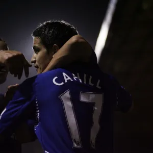 Football - Luton Town v Everton - Carling Cup Fourth Round - Kenilworth Road - 07 / 08 - 31 / 10 / 07 Tim Cahill (R) celebrates after scoring the first goal for Everton Mandatory Credit: Action Images /