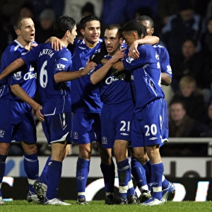Football - West Ham United v Everton Carling Cup Quarter Final - Upton Park - 07 / 08 - 12 / 12 / 07 Leon Osman - Everton celebrates with team mates after scoring their first goal of the match Mandatory Credit: Action Images /