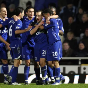 Football - West Ham United v Everton Carling Cup Quarter Final - Upton Park - 07 / 08 - 12 / 12 / 07 Leon Osman - Everton celebrates with team mates after scoring their first goal of the match Mandatory Credit: Action Images /