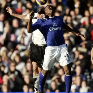 Fulham v Everton - 4 / 11 / 06 Evertons Victor Anichebe in action against Fulhams Franck Queudrue Fulham v Everton - 4 / 11 / 06 Evertons Victor Anichebe in action against Fulhams Franck Queudrue