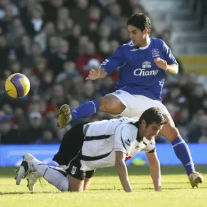 Fulham v Everton 4 / 11 / 06 Franck Queudrue of Fulham in action with Evertons Mikel Arteta Fulham v Everton 4 / 11 / 06 Franck Queudrue of Fulham in action with Evertons Mikel Arteta