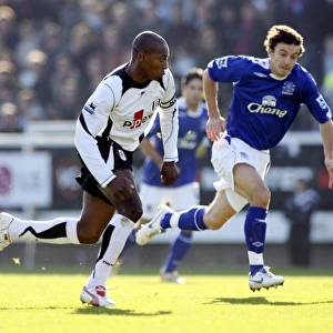 Fulham v Everton - 4 / 11 / 06 Luis Boa Morte of Fulham in action with Everons Simon Davies