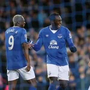 Four Goals, Two Teammates: Everton's Lukaku and Barkley Celebrate in Unison (Everton v Aston Villa) Four Goals, Two Teammates: Everton's Lukaku and Barkley Celebrate in Unison (Everton v Aston Villa)
