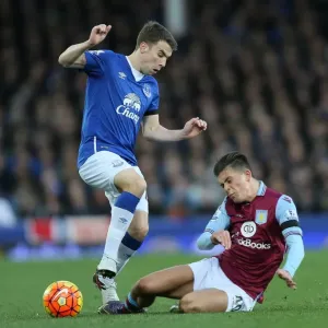 Intense Battle for Ball: Seamus Coleman vs Jack Grealish, Everton vs Aston Villa, Premier League Intense Battle for Ball: Seamus Coleman vs Jack Grealish, Everton vs Aston Villa, Premier League