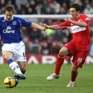 Intense Battle: Downing vs Jagielka - Middlesbrough vs Everton (08/09), Barclays Premier League Intense Battle: Downing vs Jagielka - Middlesbrough vs Everton (08/09), Barclays Premier League