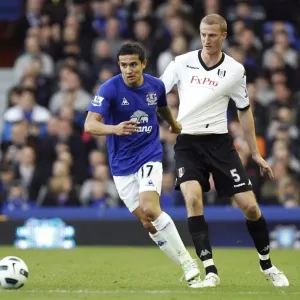 Intense Battle: Tim Cahill vs. Brede Hangeland at Goodison Park - Everton vs. Fulham, Barclays Premier League (19 March 2011) Intense Battle: Tim Cahill vs. Brede Hangeland at Goodison Park - Everton vs. Fulham, Barclays Premier League (19 March 2011)
