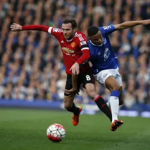 Intense Possession Battle: Juan Mata vs. Brendan Galloway at Goodison Park Intense Possession Battle: Juan Mata vs. Brendan Galloway at Goodison Park