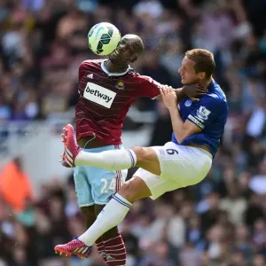 Intense Rivalry on the Field: Jagielka vs. Cole - West Ham United vs. Everton, Premier League Intense Rivalry on the Field: Jagielka vs. Cole - West Ham United vs. Everton, Premier League