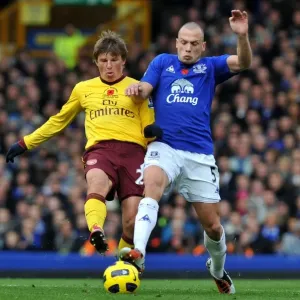 Intense Rivalry: Heitinga vs. Arshavin at Goodison Park - Everton vs. Arsenal, Premier League Intense Rivalry: Heitinga vs. Arshavin at Goodison Park - Everton vs. Arsenal, Premier League