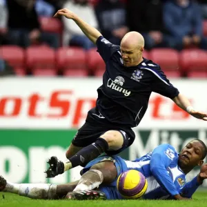 Intense Rivalry: Johnson vs. Bramble Clash in Premier League: Everton vs. Wigan (January 2008)
