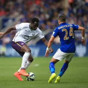 Intense Rivalry: Lukaku vs. King - Everton vs. Leicester City's Battle for Ball Possession Intense Rivalry: Lukaku vs. King - Everton vs. Leicester City's Battle for Ball Possession