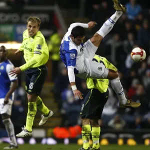 Print of Phil Neville and Roque Santa Cruz in action at Ewood Park Print of Phil Neville and Roque Santa Cruz in action at Ewood Park