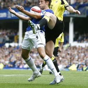 James Beattie in action against Man Citys Richard Dunne