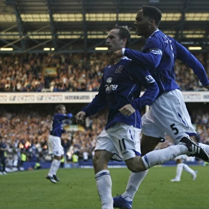 James McFadden's Debut Goal for Everton vs. Blackburn Rovers (07/08): The Exciting Moment of Celebration with Joleon Lescott