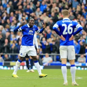 Print of Lukaku's Double in Everton vs Manchester City Match Print of Lukaku's Double in Everton vs Manchester City Match