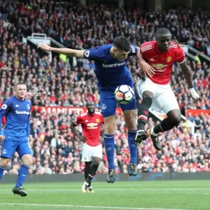 Manchester United vs. Everton: Intense Battle for the Ball between Eric Bailly and Michael Keane (Premier League, 2017-18) Manchester United vs. Everton: Intense Battle for the Ball between Eric Bailly and Michael Keane (Premier League, 2017-18)