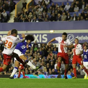 Marouane Fellaini Scores Everton's Second Goal Against Stevenage in Capital One Cup Round 2 Marouane Fellaini Scores Everton's Second Goal Against Stevenage in Capital One Cup Round 2