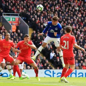 Mason Holgate's Headed Attempt Against Liverpool at Anfield - Premier League Clash Mason Holgate's Headed Attempt Against Liverpool at Anfield - Premier League Clash