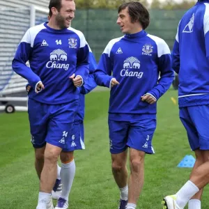McFadden and Baines in Action: Everton FC Training at Finch Farm McFadden and Baines in Action: Everton FC Training at Finch Farm