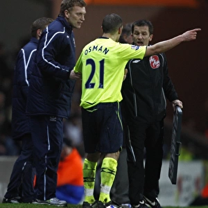 Moyes and Osman's Appeal: A Dramatic Moment from Everton's Barclays Premier League Match at Blackburn Rovers (April 3, 2009)