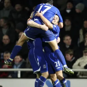 Print of Leon Osman and Tim Cahill celebrating a goal Print of Leon Osman and Tim Cahill celebrating a goal